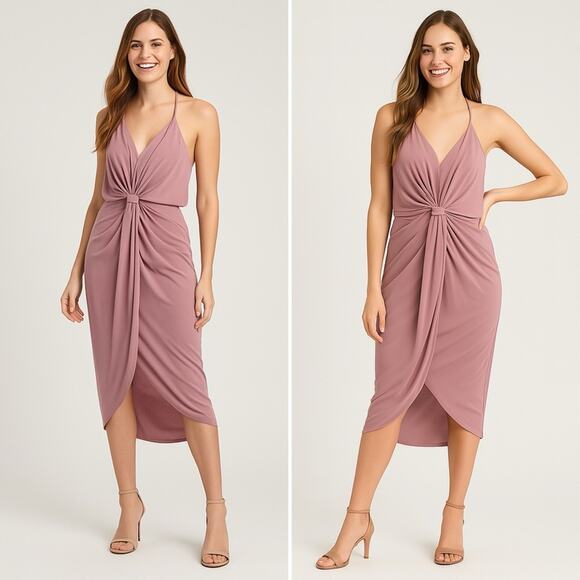 MISA LOS ANGELES Domino Tie Front Mini Dress Mauve Pink Ruched Size Small NWT - Picture 8 of 8